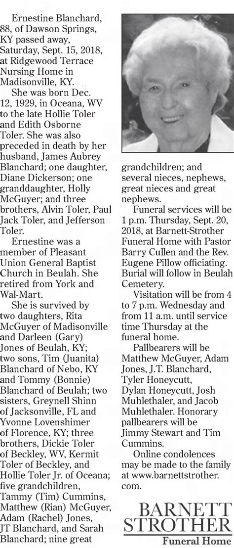 Obituary For Ernestine Blanchard