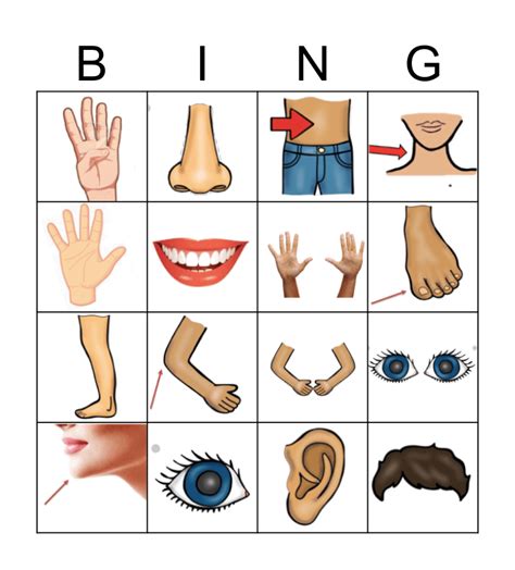 Body Parts Bingo Card