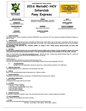 Fillable Online Pony Express A J Motorcycling Victoria Fax