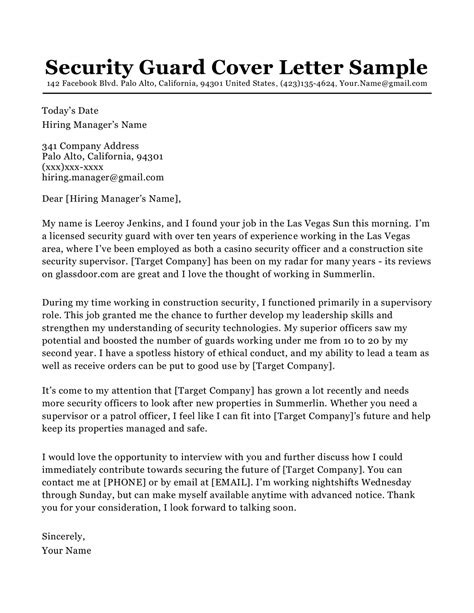 Security Guard Cover Letter Sample And Tips Resume Companion