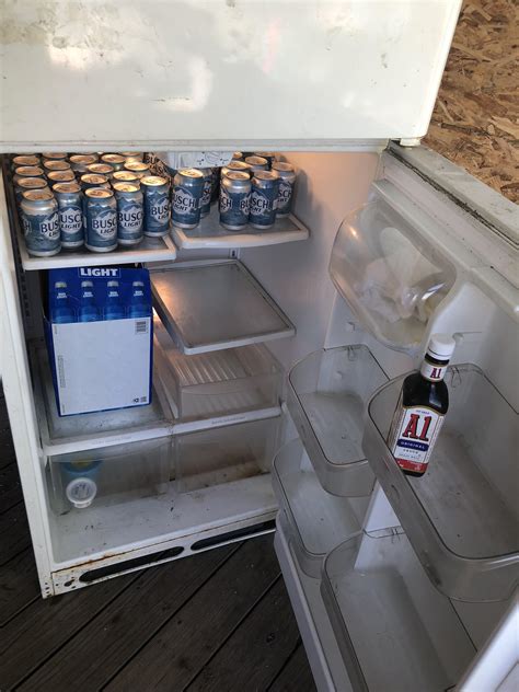 Our Refrigerator Out At The Lake Filled With Water And A1 Sauce Everything We Need Rfunny