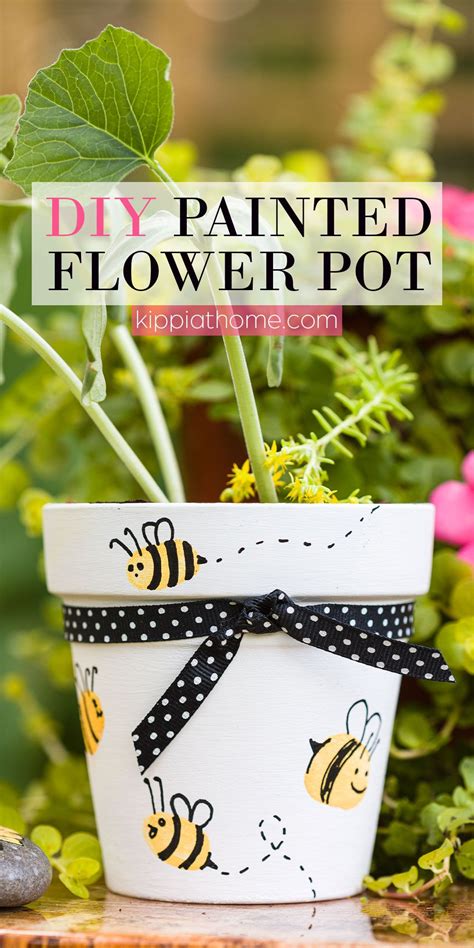 Bee Painted Pot With Ribbon Flower Pot Art Flower Pot Design Flower