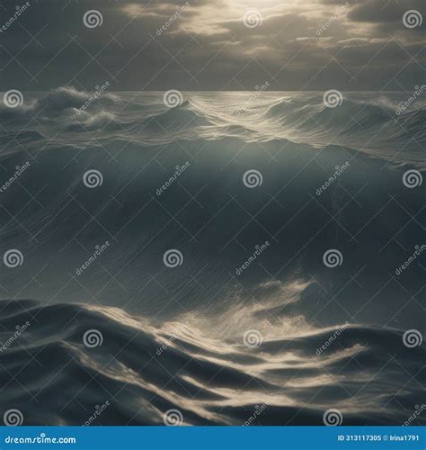 Ocean Scene with Waves. Color Illustration. Stock Illustration - Illustration of horizon ...