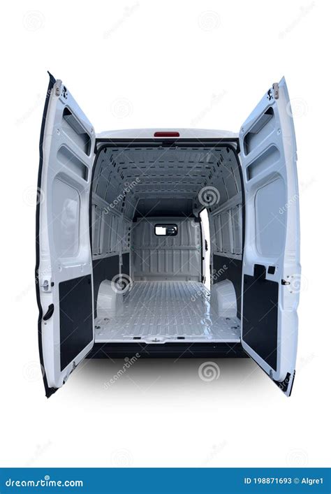 Empty White Van With Rear And Side Doors Opened Stock Image Image Of