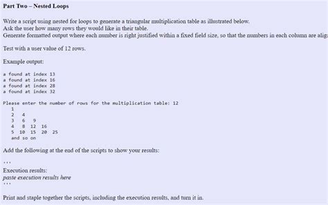 Solved Part Two Nested Loops Write Script Using Nested Loops