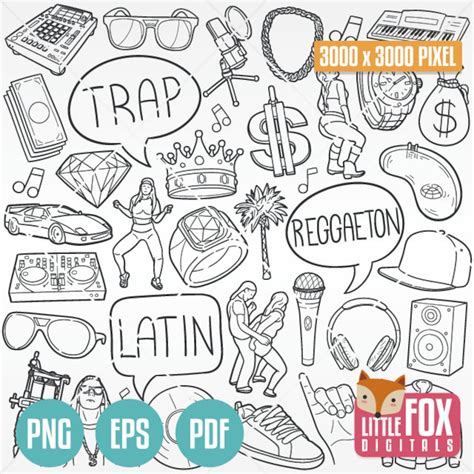 Reggaeton Doodle Vector Icons Latin Music Doodle Icons Dancehall