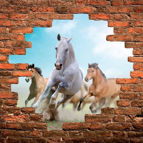 Sticker mural trompe l oeil chevaux Art Déco Stickers