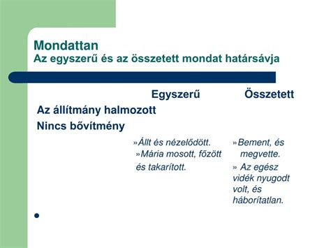 PPT Mondattan Az egyszerű és az összetett mondat határsávja