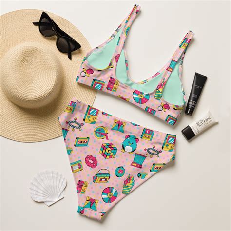 Retro 90s Nostalgia Pink Recycled High Waisted Bikini Plus Etsy