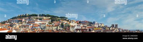 Skyline Panorama Of The Oldest Part Of Lisbon With Sao Jorge Castle And