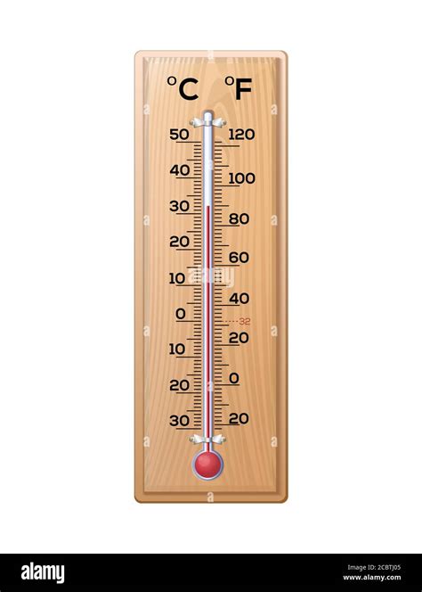 Thermometer To Measure The Temperature Of The Air On A Wooden Base