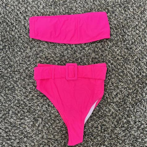 Shein Bikini Neon Pink Belt Womens Size Medium Two Depop