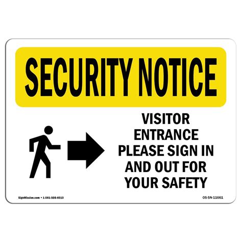 Osha Security Notice Sign Visitor Entrance Please Sign In Plastic