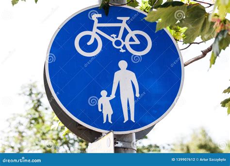 Road Sign For Bikes And Pedestrians Blue Round Traffic Sign For Safety