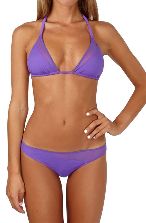 Solid Color Sliding Triangle Bikini With Lycra And Micro Tulle Patches