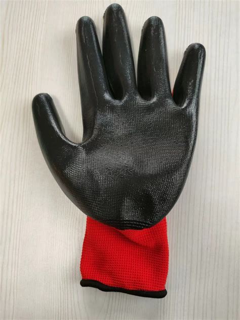 Gauge Red Polyester Knitted Black Nitrile Palm Coated Safety Work