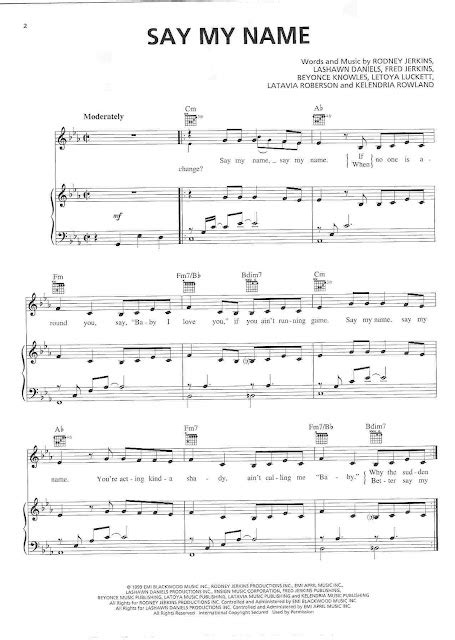 Say My Name - Destiny's Child - Partitura para piano | Partituras de piano | Sheet music for piano