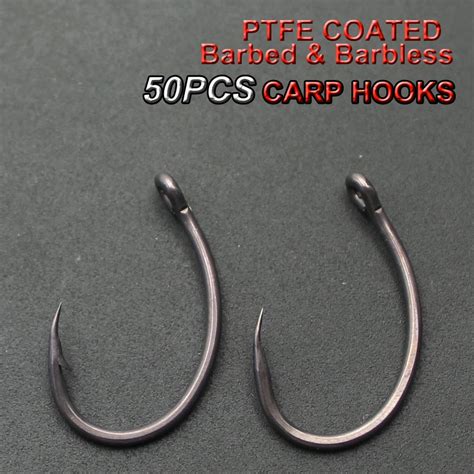 Pcs Ptfe Coated High Carbon Stainless Steel Barbed Hooks Carp Fishing