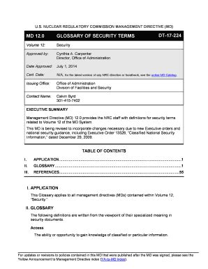 Fillable Online Management Directive Glossary Of Security Terms