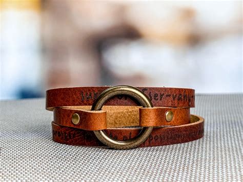 Personalized Leather Wrap Bracelet Engraved Multi Strap Boho Hoop Cuff