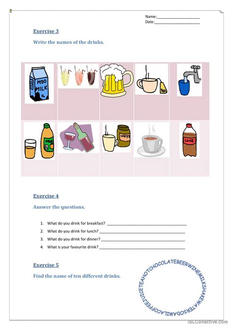 Drinks English Esl Worksheets Pdf Doc