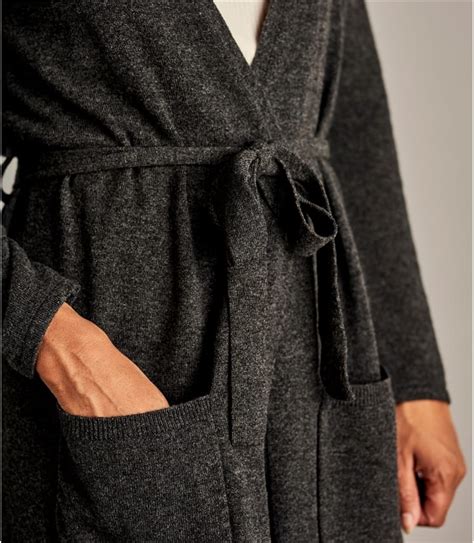 Dark Charcoal Womens Cashmere Merino Luxe Dressing Gown Woolovers Uk