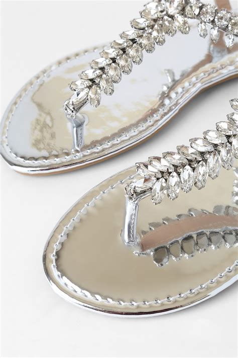 Chic Silver Sandals Rhinestone Sandals T Strap Sandals