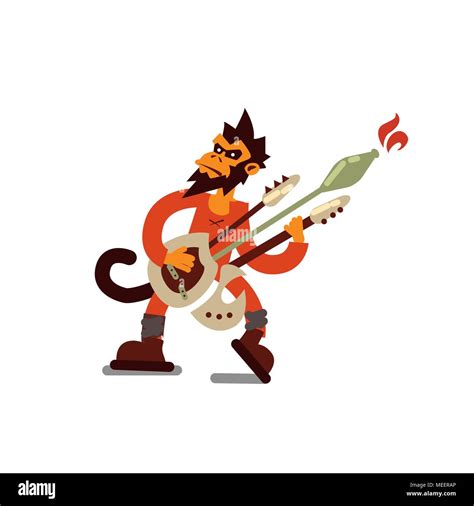 illustration of funny monkey playing electric guitar isolated on white ...