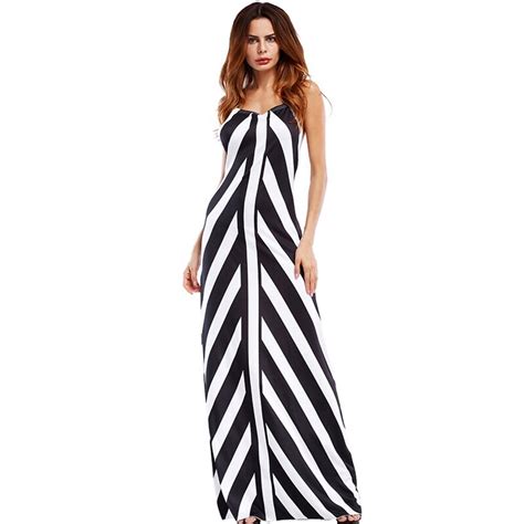 Yilia Striped Spaghetti Strap Maxi Summer Backless Dress Women