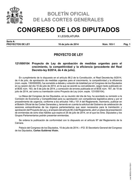 Proyecto De Ley Congreso De Los Diputados