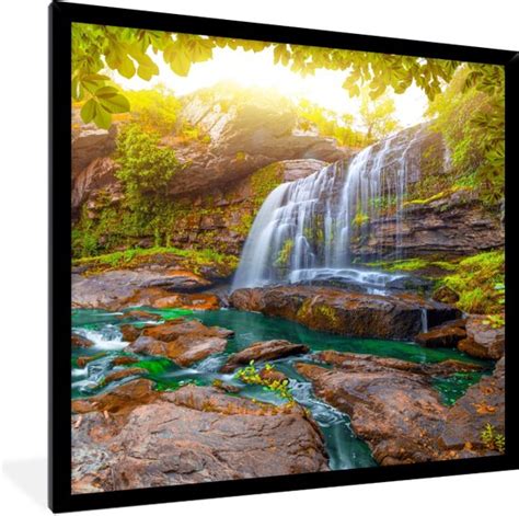 Fotolijst Incl Poster Natuur Waterval Planten Bomen Zon