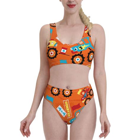 Haiem Monster Truck Women S Bikini Set Two Piece High Waisted Bathing