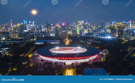 Beautiful Lights on the Gelora Bung Karno Stadium Editorial Stock Image - Image of lamp ...