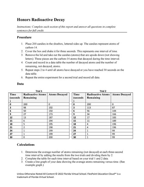 Chemistry Flvs Module Honors Radioactive Decay Honors Radioactive