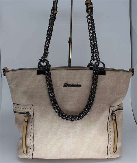 Bolsa nude alça de correntes onix bolsos laterais e lindo detalhamento em tachas Madame