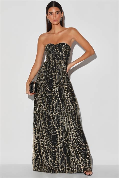 Cute Black and Gold Dress - Glitter Sequin Maxi Dress - Dress - Lulus