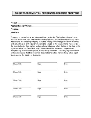 Fillable Online Acknowledgement On Residential Rezoning Proffers Fax