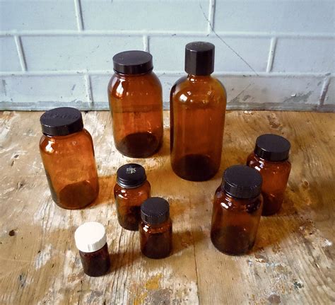 Vintage Glass Pharmacy Bottles Collection Amber Brown Instant Collection Science Glass