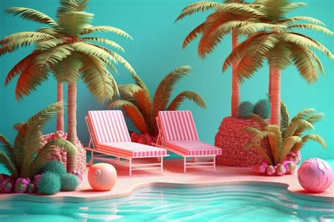 Premium AI Image Summer Vibes 3d Render