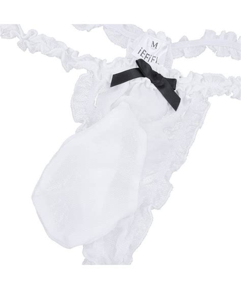 Men S Lace Thongs G String Sissy Pouch Panties Sheer Mesh Underwear Lingerie White Ci Lreer