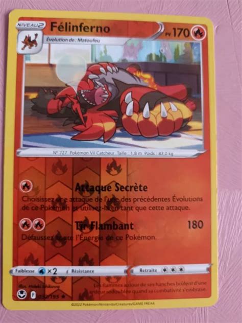 CARTE POKÉMON RARE reverse Félinferno 170 PV 032 195 Tempête argentée