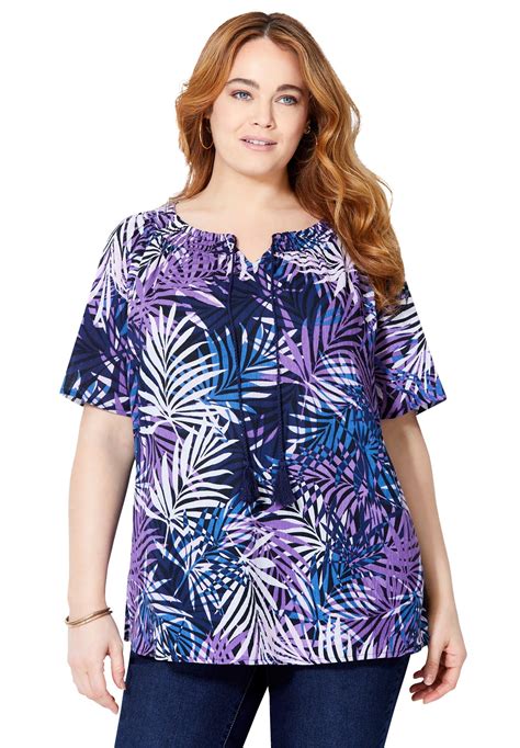 Catherines Womens Plus Size Seasonless Gauze Peasant Top