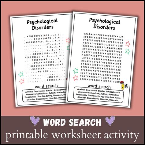 Psychological Disorders Word Search Puzzle Worksheet Activity Made