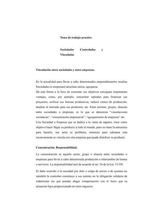 Sociedades Controladas Y Vinculadas Tp Tema De Trabajo Practico