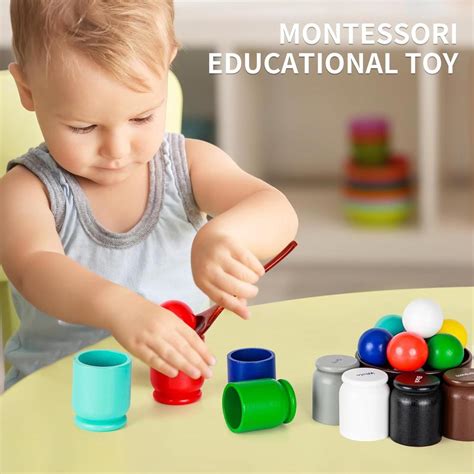 Thinkstar Balls In Cups Montessori Toy Wooden Color Sorting Toy 12 Balls 40 Mm Matching Game