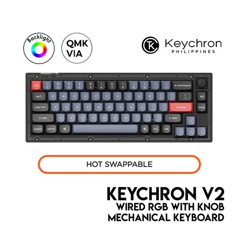 Keychron V2 Knob QMK Mechanical Keyboard Frosted Black 65 Wired RGB Hot Swap QMK VIA