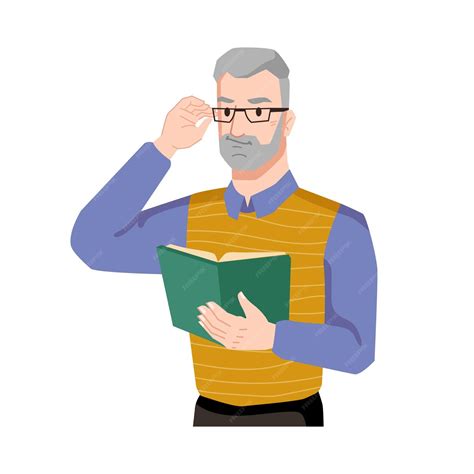 Premium Vector Guy Grinning Book Adult Bearded Man In Glasses