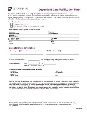 Fillable Online Swerdlin Dependent Care Verification Form V Swerdlin