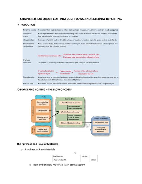 Chapter 3 Notes Textbook CHAPTER 3 JOB ORDER COSTING COST FLOWS