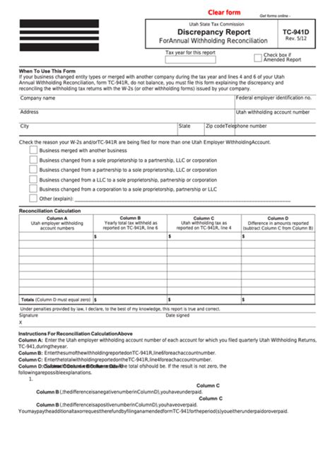 Fillable Form Tc 941d Discrepancy Report For Annual Withholding